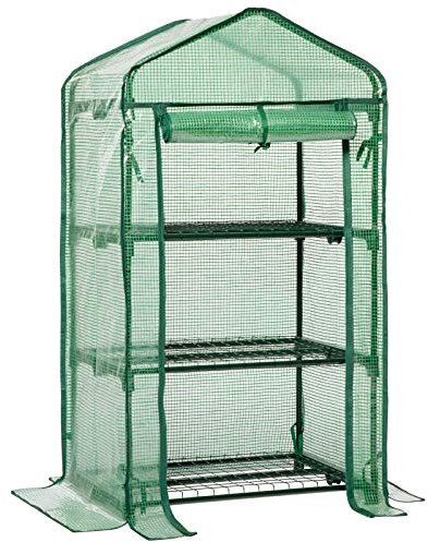 LARMNEE Serra da Giardino per Piante, 69 x 49 x 126 cm, con Scaffale a 3 Ripiani, Anti UV, Resistente alle Intemperie, per Piante, Fiori, Adatto per Giardini Domestici e Terrazzi, Verde EGN03GH02