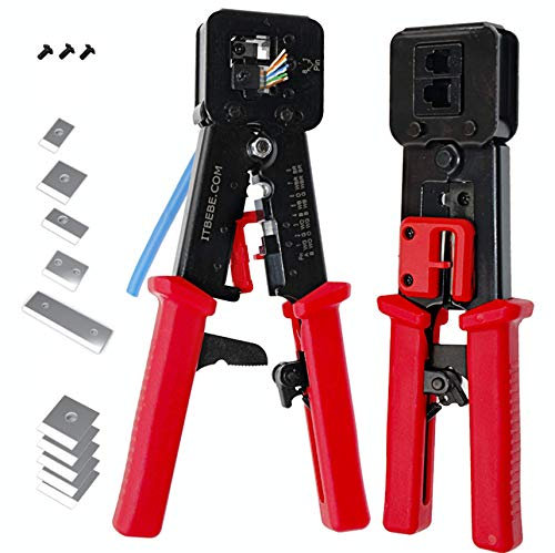 ITBEBE RJ45 Pince à sertir en acier trempé avec lames coupe-fil et poignées texturées (RJ45 à sertir rouge)
