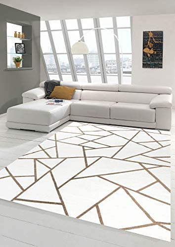 Orientteppich Wohnzimmer Teppich Geometrisches Muster in Creme Gold Größe 80 x 250 cm