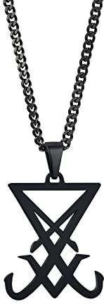 Herren Siegel von Luzifer Halskette : Satan Satanisch Anhänger Halskette Gotisch Gothic Hexe Siegel von Luzifer Alchemie Symbolisches Geschenk ,Halloween Weihnachten Geschenk 24 Panzerkette ,Schwarz