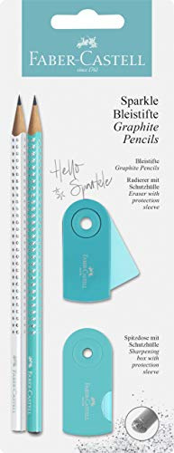Faber-Castell 218476 - Schreibset Sparkle Pearl, türkis/weiß