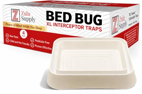 Zulu Supply XL Bed Bug Interceptors, Traps, 4 Pack, White, Extra Large, Bedbug Monitor, Insect Detector for Bed Legs or Furniture
