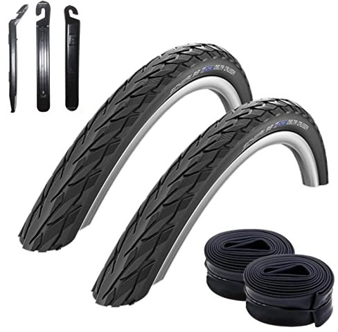 2 x Schwalbe Delta Cruiser Fahrradreifen Fahrradmantel in Schwarz 37-590 (26 x 1 3/8) + 2 Schwalbe Schläuche DV12 inkl. 3 Reifenheber
