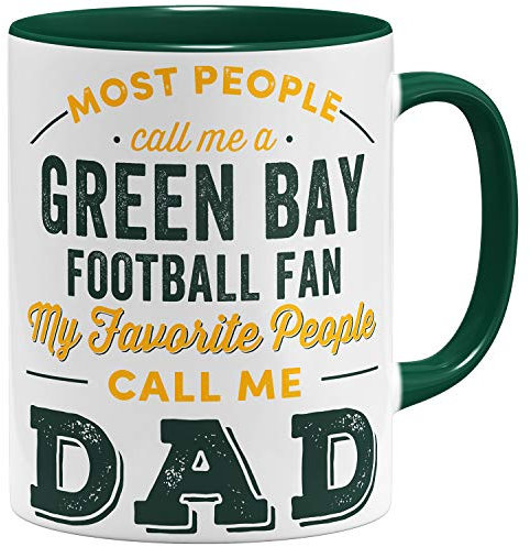 OM3® Green-Bay - Taza de cerámica, diseño de fútbol americano, 325 ml, estampado por ambos lados, color verde