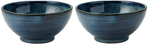 2 pcs Set / 40 oz Ramen Noodle, Udon, Pasta, Soup, Donburi SANUKI Bowl/Serving Bowl Japanese Navy Color Deformation during Firing (Youhen-kon) -Made in Japan