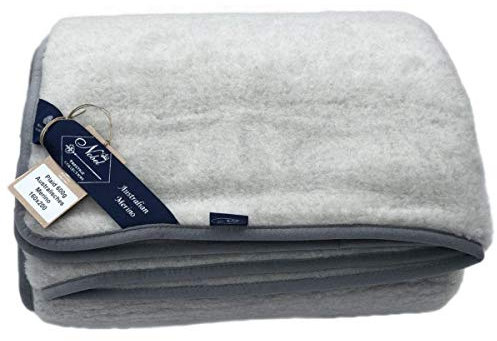 Wolldecke australisches Merino Prestige Naturhaardecke 100% Merinowolle weiche & warme Kuscheldecke Couch- Sofadecke Wohndecke Größe 160 x 200, Farbe Grau