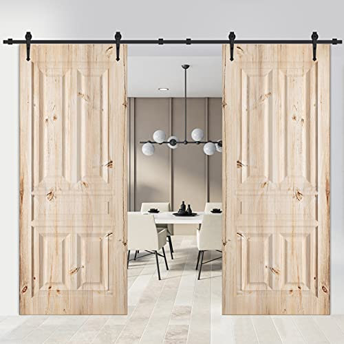 Barn Door Sliding Kit, 16FT Double Door Sliding Door Track Wood Door Hardware Closet Kit, Heavy Duty Carbon Steel Wheel Roller Kit for Double Door