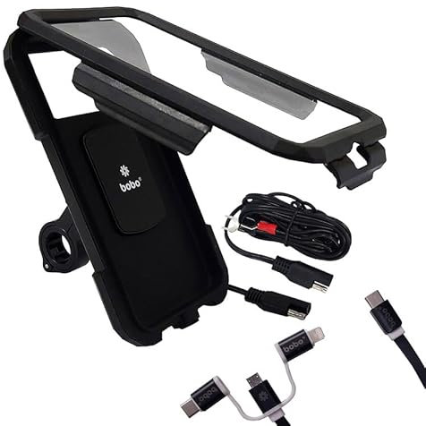 BOBO BM11H Lenkerhalterung, vollständig wasserdicht, Fahrrad/Motorrad/Roller, Handyhalterung mit schnellem 15 W kabellosem & USB-C-Eingang/Ausgang-Ladegerät, ideal für Karten und GPS-Navigation,