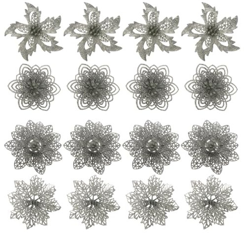 com-four® 12x Deko-Blume mit Clip - Glitzernde Blüten zum Anklemmen - Blumenanstecker als Raumdeko für Weihnachten und Valentinstag [Auswahl variiert]