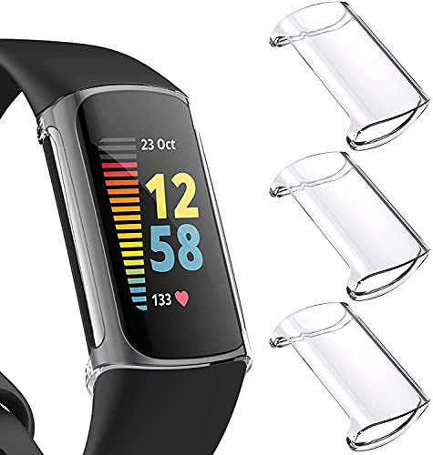 Giaogor Schutzhülle Kompatibel mit Fitbit Charge 5, Flexibles TPU Vollschutz mit Displayschutzfolie Kratzfest Displayschutz Schutz Hülle Für Fitbit Charge 5 Tracker (transparent * 3)