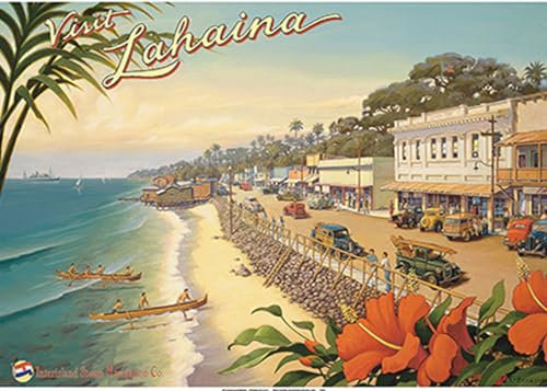 Visit Lahaina Maui Hawaii – Alle Erlöse gespendet an Maui United Way Fire Katastrophenhilfe – Vintage Hawaii-Reise-Poster von Kerne Erickson – Master Art Print 25,4 x 35,6 cm