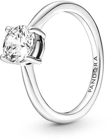 PANDORA Timeless Anello con solitario brillante in argento Sterling con zirconia cubica trasparente, 48