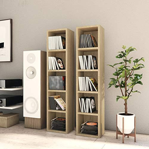 Leepesx CD-Regale 2 STK, Regal Kinderzimmer, Bookshelf, Leiterregal, Standregal, Wandregal, Aktenregal, DVD Regal, Sonoma-Eiche 21x16x93,5 cm Spanplatte