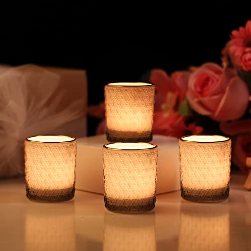 Belle Vous 12 STK Graues Kerzenständer Glas Set - B5 x H6,4 cm - Grauer Teelichthalter Glas Kerzenständer für Stabkerzen, Aromatherapie Geschenk, Haus & Hochzeit Tischdekoration
