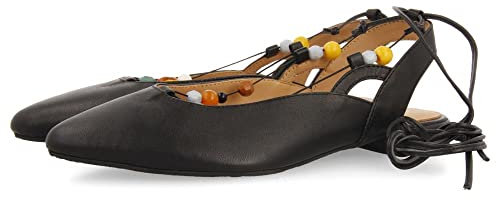 Bailarinas Negras de Piel destalonadas con Cordones con Piedras multicolorpara Mujer coussey