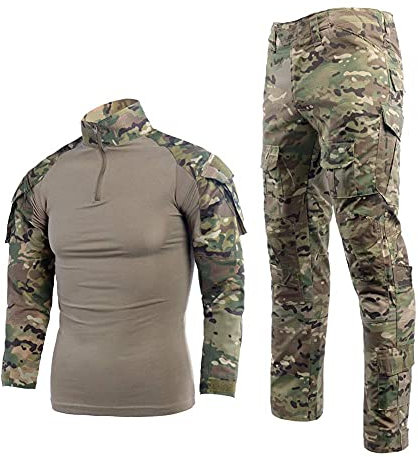 Airsoft Traje de camuflaje para hombre Paintball Combat Camiseta Pantalones tácticos de manga larga con cremallera 1/4 traje militar al aire libre camuflaje ropa de caza BDU, CP, S