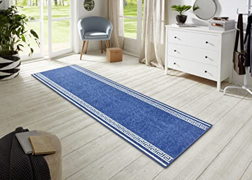 HANSE Home Casa Rug Runner 80 x 450 cm - Soft Short Pile Rug Modern Design Runner for Hallway, Bedroom, Children's Room, Bathroom, Living Room, Kitchen Decorative Runner - Denim Blue