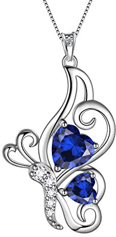 Aurora Tears Blauer Schmetterling Herz Halskette Frauen 925 Sterling Silber Tier Schmetterlinge September erstellt Saphir Geburtsstein Hochzeit Geburtstag Schmuck DP0307S