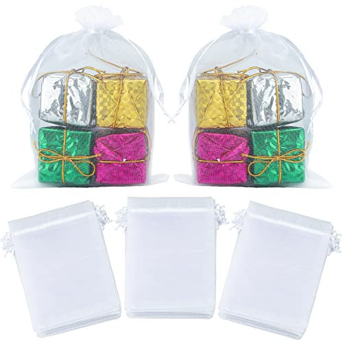 jijAcraft Organzasäckchen Groß Hochzeit Organza Beutel 13 * 18CM, 50 Stück mit Kordelzug, Bonbons Geschenk Schmuckbeutel (Weiß)