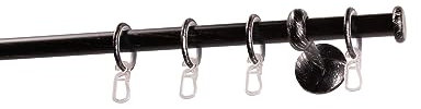 Garesa Gardinenstange Esperanca Ø 16mm, 1-läufig, Schwarz/Silber I Rustikale Vorhangstange inkl. Ringe + Faltenlegehaken I Mit Endknopf Kappe I Wandmontage I 160cm