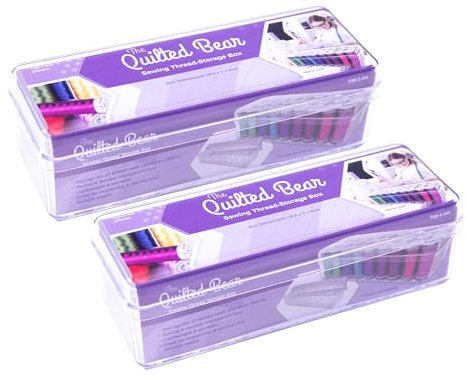 The Quilted Bear 27 Spool Thread Box - Premium Strong & Durable Acrylic Embroidery Thread Organiser/Sewing Storage Box for Maximum 5.5cm Spool 19.5 x 7 x 6cm
