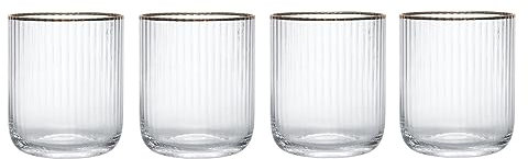 Mikasa Sorrento Verres à pied en cristal strié avec bord doré et forme large, 380 ml, lot de 4 verres fins transparents sans plomb, design épuré pour les célébrations