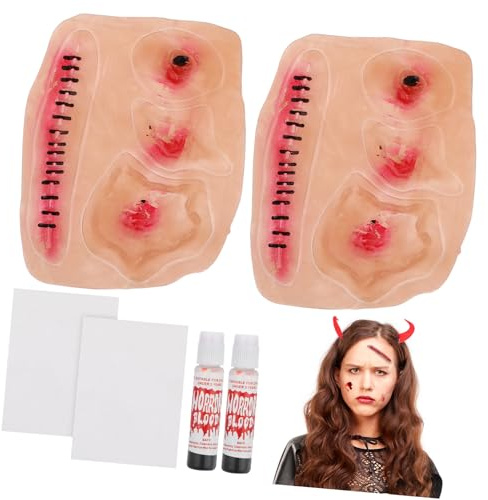 FRCOLOR 2 Pièces Fausses Coupes Halloween De Cicatrice Blessure De Simulation Cicatrice De Réaliste Horribles Stickers Corps De Stickers Décorations 3d La Face