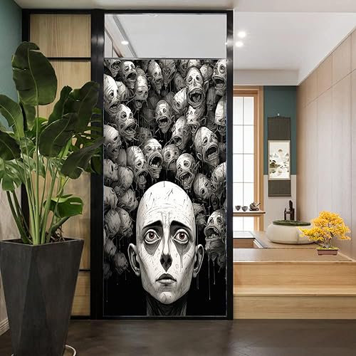 Película de ventana de cristal de esqueleto gótico abstracto estilo oscuro cómic de terror, película de privacidad para ventana, cubierta de puerta de vidrio, calcomanías no adhesivas para ventana de