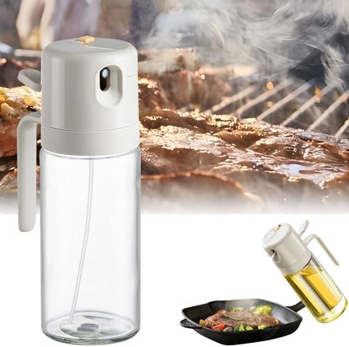 HAILM Botella De Spray De Aceite, Dispensador De Aceite Y Pulverizador De Vinagre 2 En 1, Recipiente De Aceite De Cocina De Vidrio De 550 Ml para Cocina, Horneado (Gris)