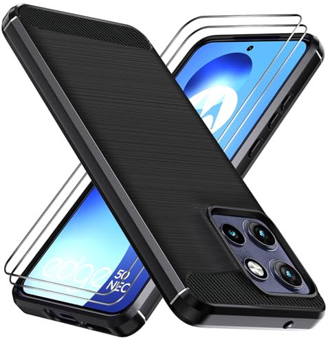ivoler Hülle für Motorola Moto Edge 50 Neo mit 2 Stück Panzer Schutz Glas, Militärischer Stoßfest Handyhülle, Dünne Weiche TPU Silikon Kratzfest Schutzhülle Anti-Fingerabdruck Case, Schwarz