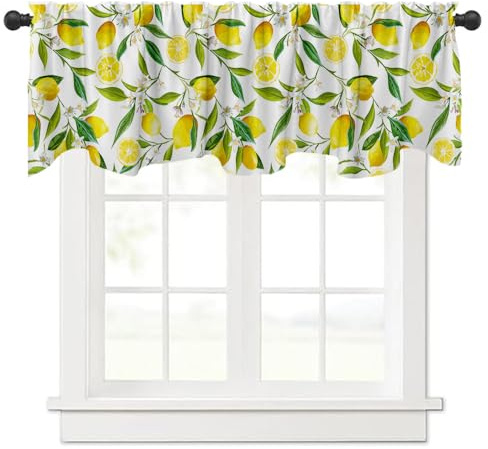 Fanghui Nature Window Exotic Lemon Tree Branches Treatment Valance Watercolor Plant Fruit Art Window Valance with Rod Pocket for Kitchen Dining Room Window Decoration 54x18 in
