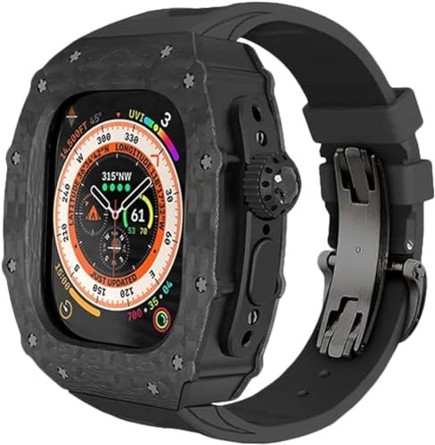 INFRI Karbonfaser-Uhrengehäuse und Gummi-Sportuhr-Armband, Upgrade-Kit, für Apple Watch Ultra 2, 49 mm, Uhrenzubehör für Damen und Herren, 49 mm, Achat