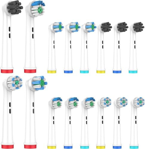 16 Stück Aufsteckbürsten Oral B kompatibel - elektrische Ersatzbürstenköpfe für viele Modelle - verschiedene Aufsätze enthalten - präziser Zahnbürstenaufsatz für gründliche, sanfte Reinigung