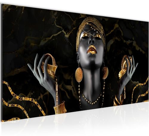 Runa Art Wandbild African Beauty 100 x 40 cm Modern Bild auf Vlies Leinwand Schwarz Gold Beauty Wohnzimmer Schlafzimmer 045412b