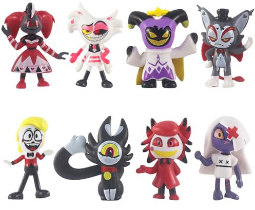 Jilijia Hazbin Hotel-Figur Alastor/Charlie/Vaggie/Angel Dust, Anime-Figur, Q-Version, Modellstatue, Ornamente, Kuchendekoration, 8 Stück