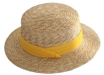 Sombrero de Paja, Sombrero for el Sol, Sombrero de Paja de Trigo Natural for Mujer, Sombrero de Paja con Lazo, Sombrero de canotier, Sombrero de Playa a la Moda, Sombreros de Verano for Mujer.(Yellow