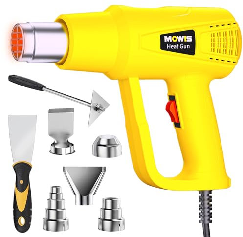 MOWIS Pistolet à air chaud 2000W 60 ℃ - 650 ℃ température réglables avec 5 buses et 2 grattoirs, noyau chauffant en céramique, pour décaper la peinture, chauffer, dégivrer, rétrécir et souder