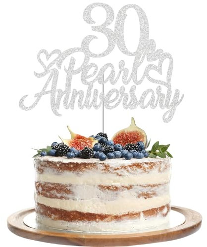 Gidobo 30th Pearl Anniversary Cake Toppers, Glittery Cake Decorations with Love Heart Pick for 30th Wedding Anniversary Party Supplies