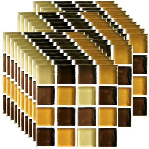 Ledeak Mosaico Adesivi per Piastrelle, 30 Pezzi Impermeabile Piastrelle Adesive Cucina Bagno Decorazione in PVC, 10x10cm Resistenti ai Graffi e Rimovibili Adesivo Murale (Marrone)