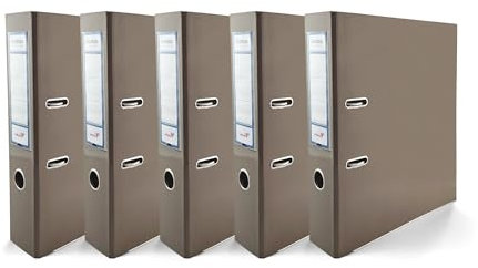 Netuno 5x Akten-Ordner DIN A4 Ekobox Premium Edition glänzend Kakaobraun 2-Ring-Mechanik Ringorder A4 75mm Kunststoff Ordner breit Büroordner Plastikordner Briefordner Ringmappe breiter Aktenordner