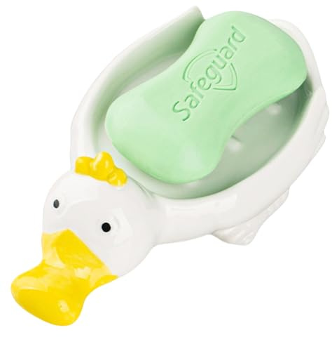 HSTWODE Keramische Nette Tier Seifenschale, selbstentwässernde Seifenhalter für Dusche Badezimmer Badewanne Küche Waschbecken Keramik Tablett Halter (Ente)