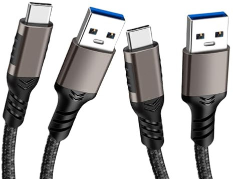 Cable de carga USB C USB a USB C, cable de carga rápida 3 A, 60 W, USB A a USB-C, cable de carga trenzado para teléfono Samsung iPhone iPad Oppo Google Pixel USBC USB 3.2A 10Gbps (1 m + 2 m)