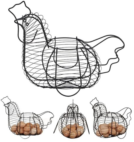 Panier à œufs en fil métallique, panier de rangement en forme de poule, panier de collecte d'œufs, panier de rangement d'œufs en fil métallique en forme de poule, porte-œufs de poule, organisateur de