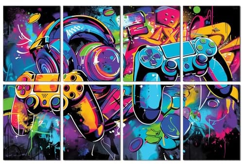 FurnoFlexArt Acoustic Panels Tiles Decorative Room Sound Proof Foam Absorbing Panels Noise Dampening Canceling Reducing Blocker for Walls (Game Graffiti)