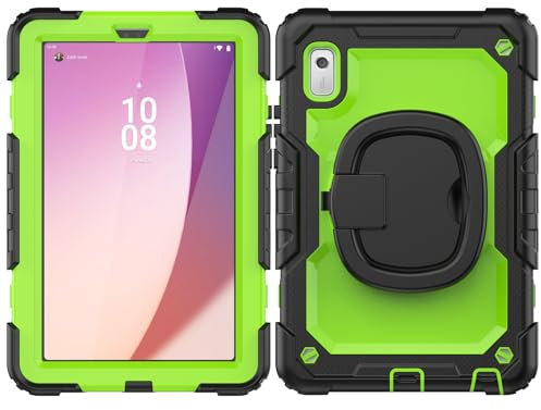 Funda para Lenovo Tab M9 de 9.0 pulgadas modelo 2023 TB-310FU para niños, protector de pantalla de grado militar, funda resistente a prueba de golpes con asa giratoria, soporte para el hombro, negro y