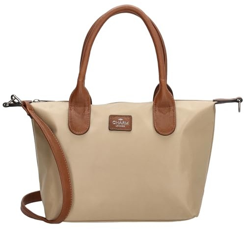 Charm London Buckingham Damen Handtasche, minimalistisch, e Details, verstellbarer Schulterriemen, Reißverschlusstaschen, doppelter Griff, stylisch, inspiriert von britischer Mode