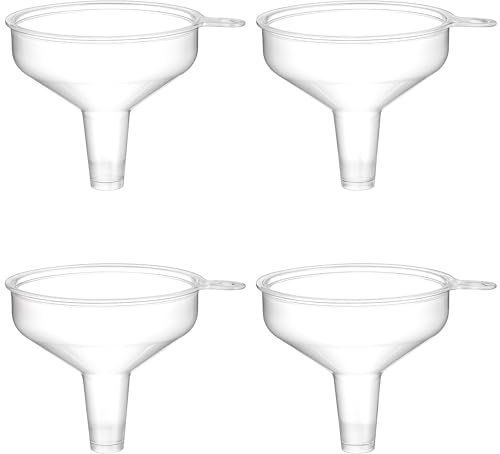 Piriuuo 4 Stück Kleine Trichter, Mini Trichter Kunststoff Trichter Transparente Trichter für Küchengebrauch Labortrichter, Parfümtrichter, Trichter Marmelade zum Befüllen Flaschen, Gläsern, Parfüms