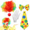SIWOKJJO 5 Stück Clown Kostüm Accessoire, Regenbogen Perücke Clown, Lockenperücke Clown, Clown Nase, Fliege, Krawatte, Handschuhen, Clown Kostümzubehör für Damen und Herren Karnevalisten