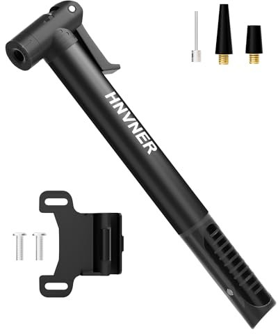 HNVNER Mini Bike Pump,Aluminum Alloy Portable Bicycle Tire Pump,Easy to Switch Between Schrader and Presta Valve,Fast Tyre Inflation Frame Mount Pump with Needle for Road, Mountain and BMX Bikes