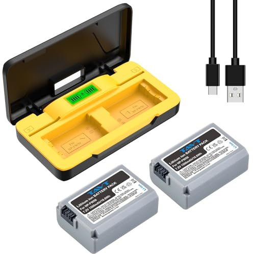TAVT 2Pcs 1500mAh NP-FW50 Batterie et Chargeur pour Sony ZV-E10, A6500, A6400, A6000, A5100, A5000, A6300, A3000, A6100, A35, A7, A7II, A7R, A7RII, NEX-3N, NEX-5, A7SII, RX10 II III IV